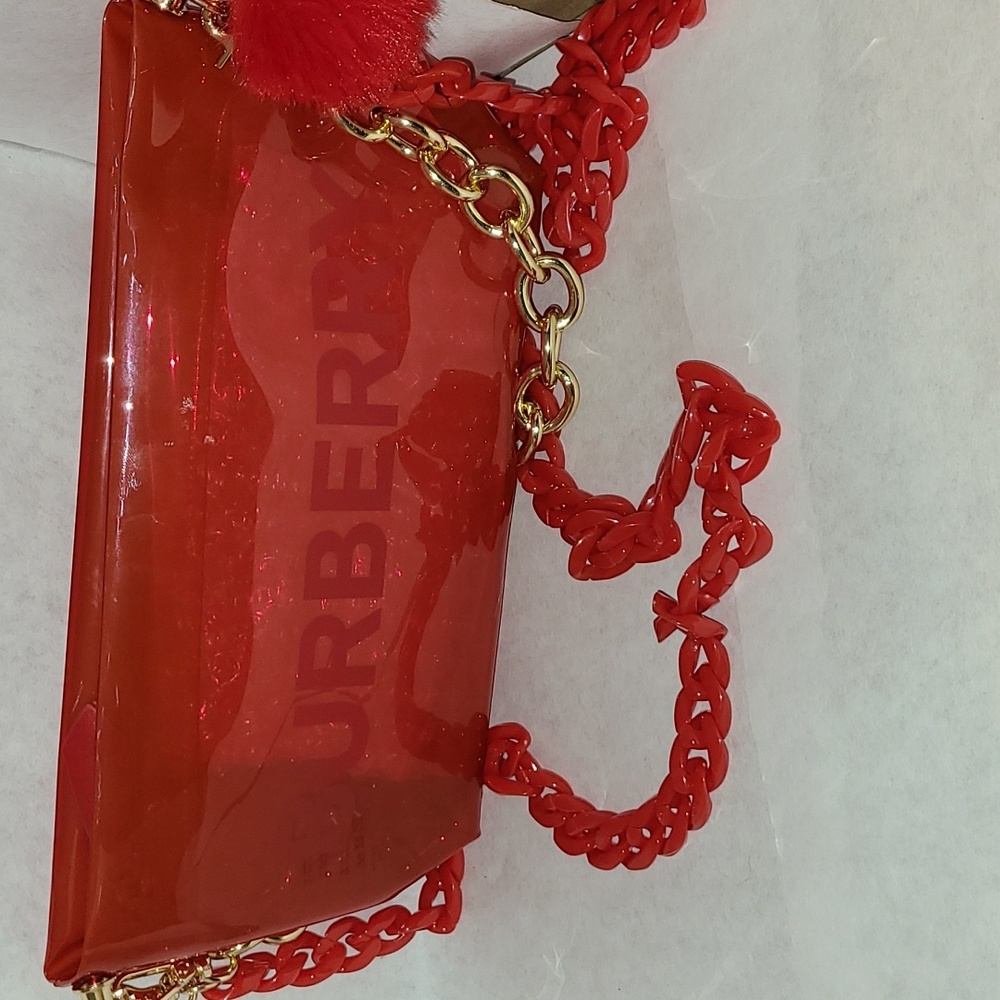 Burberry Red Gold Purse Bag Cosmetic Crossbody - Picture 9 of 9